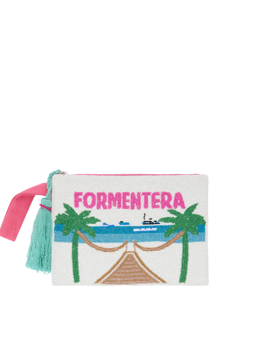 Pearl Pouch con design cartolina Formentera  in perline