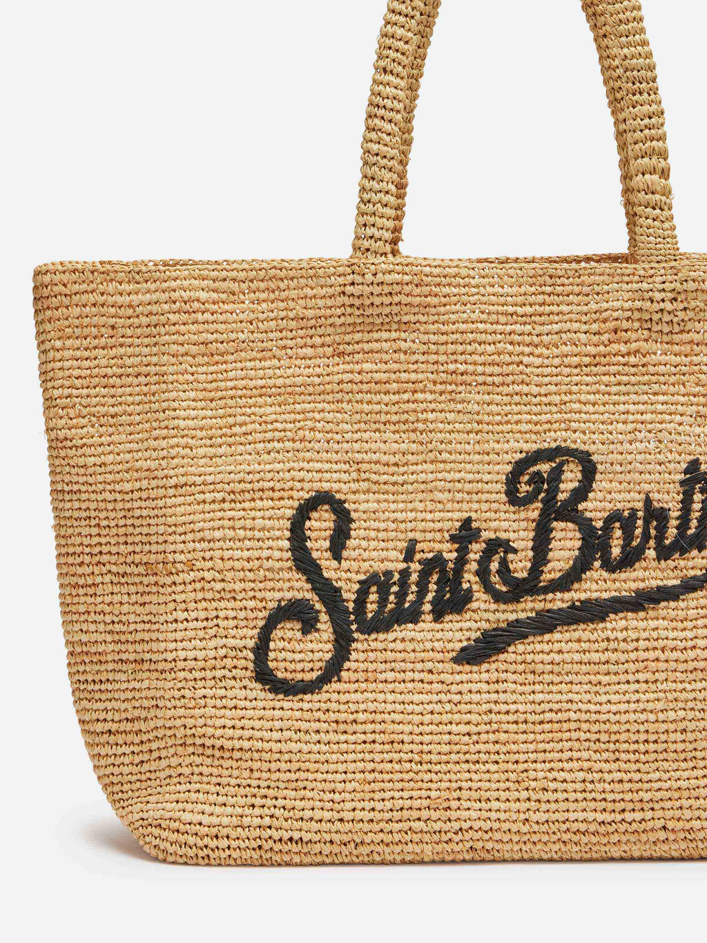 Borsa Beach in raffia con logo ricamato a contrasto nero