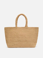 Rafia Beach Bag beige con pochette interna in cotone e ricamo Ibiza