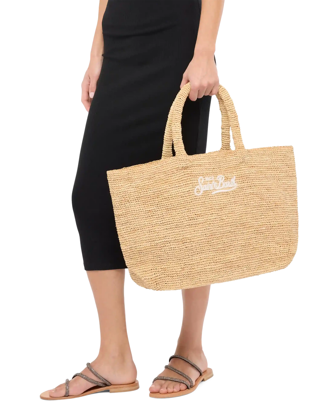 Rafia Beach Bag beige con pochette interna in cotone