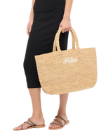 Rafia Beach Bag beige con pochette interna in cotone