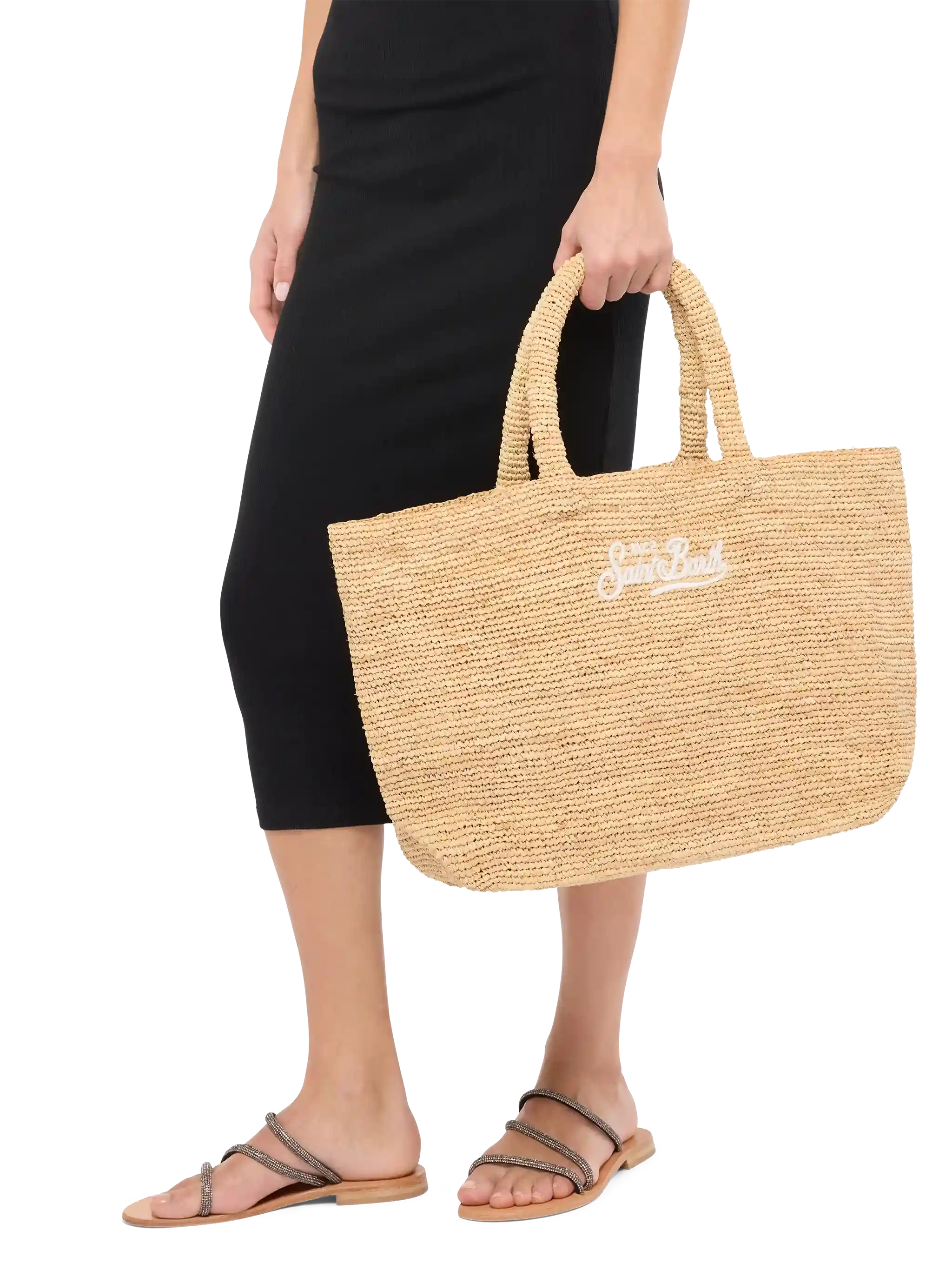 Rafia Beach Bag beige con pochette interna in cotone