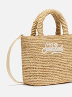 Borsa Beach mini in raffia con logo ricamato