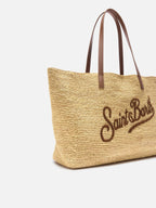 Borsa City in raffia con manici in vera pelle e logo ricamato
