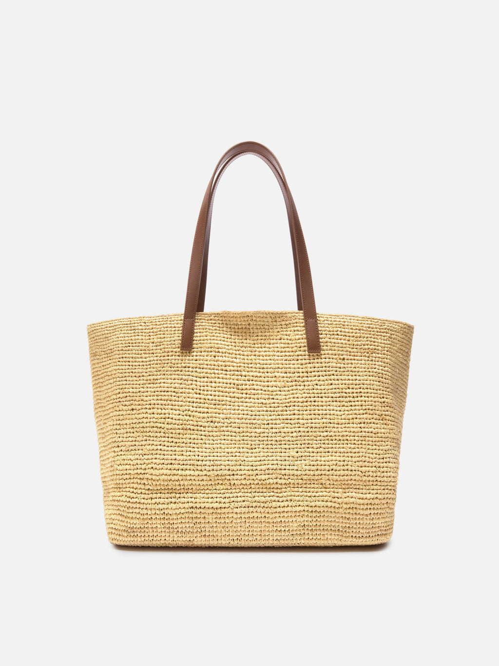 Borsa City in raffia con manici in vera pelle e logo ricamato