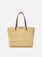 Borsa City in raffia con manici in vera pelle e logo ricamato