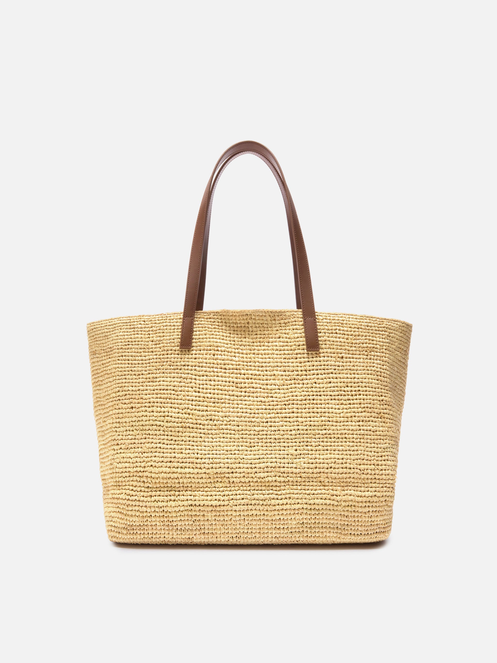 Borsa City in raffia con manici in vera pelle e logo ricamato