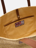Borsa City in raffia con manici in vera pelle e logo ricamato