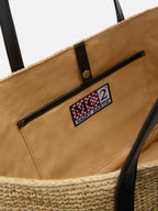 Borsa City in raffia con logo nero ricamato a contrasto