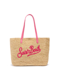 Rafia City Mid Bag beige con logo Saint Barth ricamato