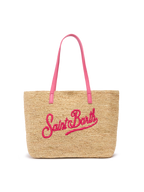 Rafia City Mid Bag beige con logo Saint Barth ricamato