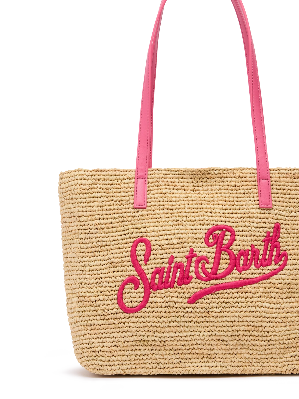 Rafia City Mid Bag beige con logo Saint Barth ricamato
