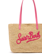 Rafia City Mid Bag beige con logo Saint Barth ricamato