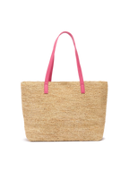 Rafia City Mid Bag beige con logo Saint Barth ricamato