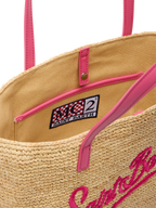 Rafia City Mid Bag beige con logo Saint Barth ricamato