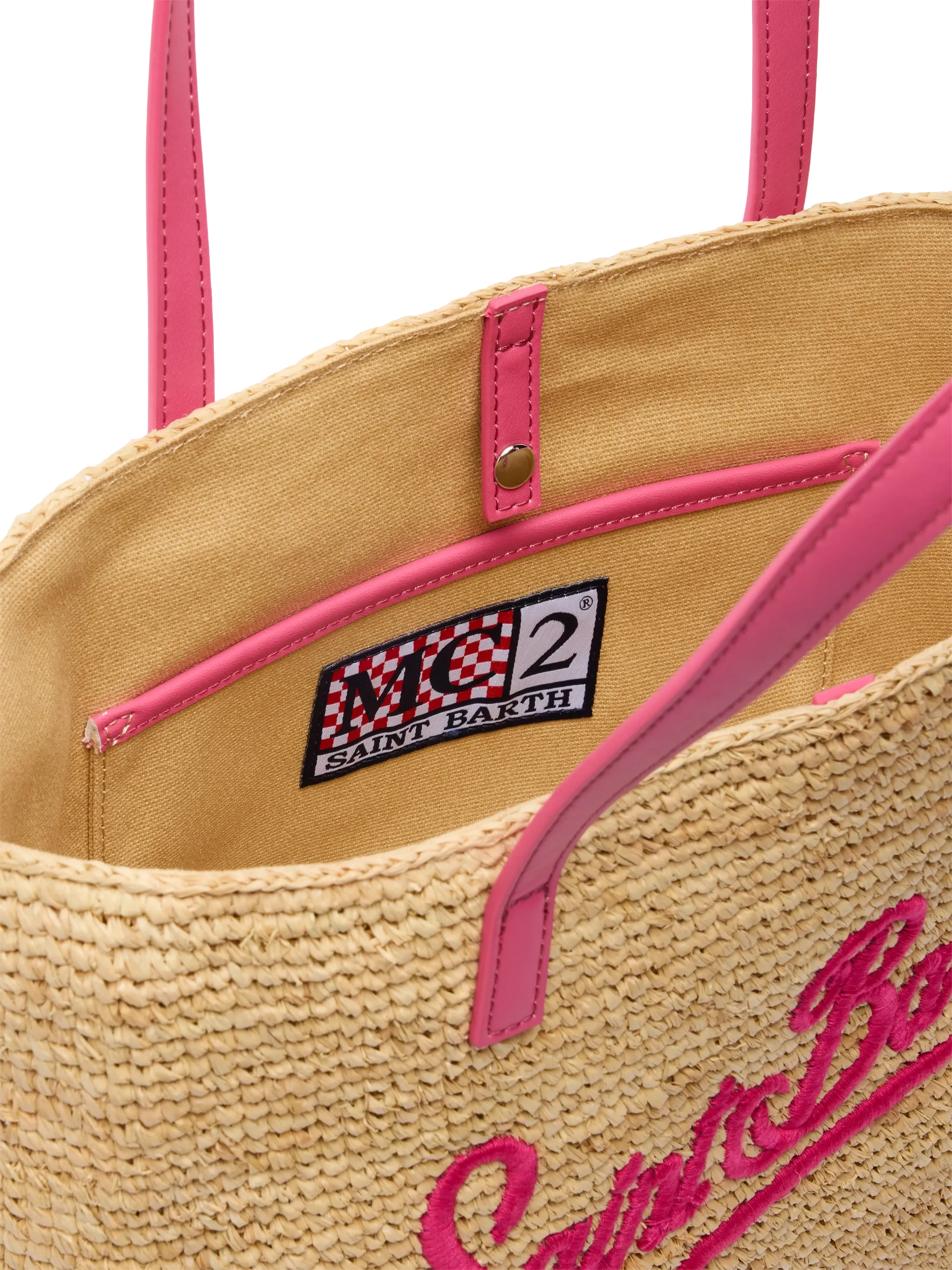 Rafia City Mid Bag beige con logo Saint Barth ricamato