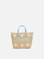 Rafia City Mini Bag beige con ricamo margherite