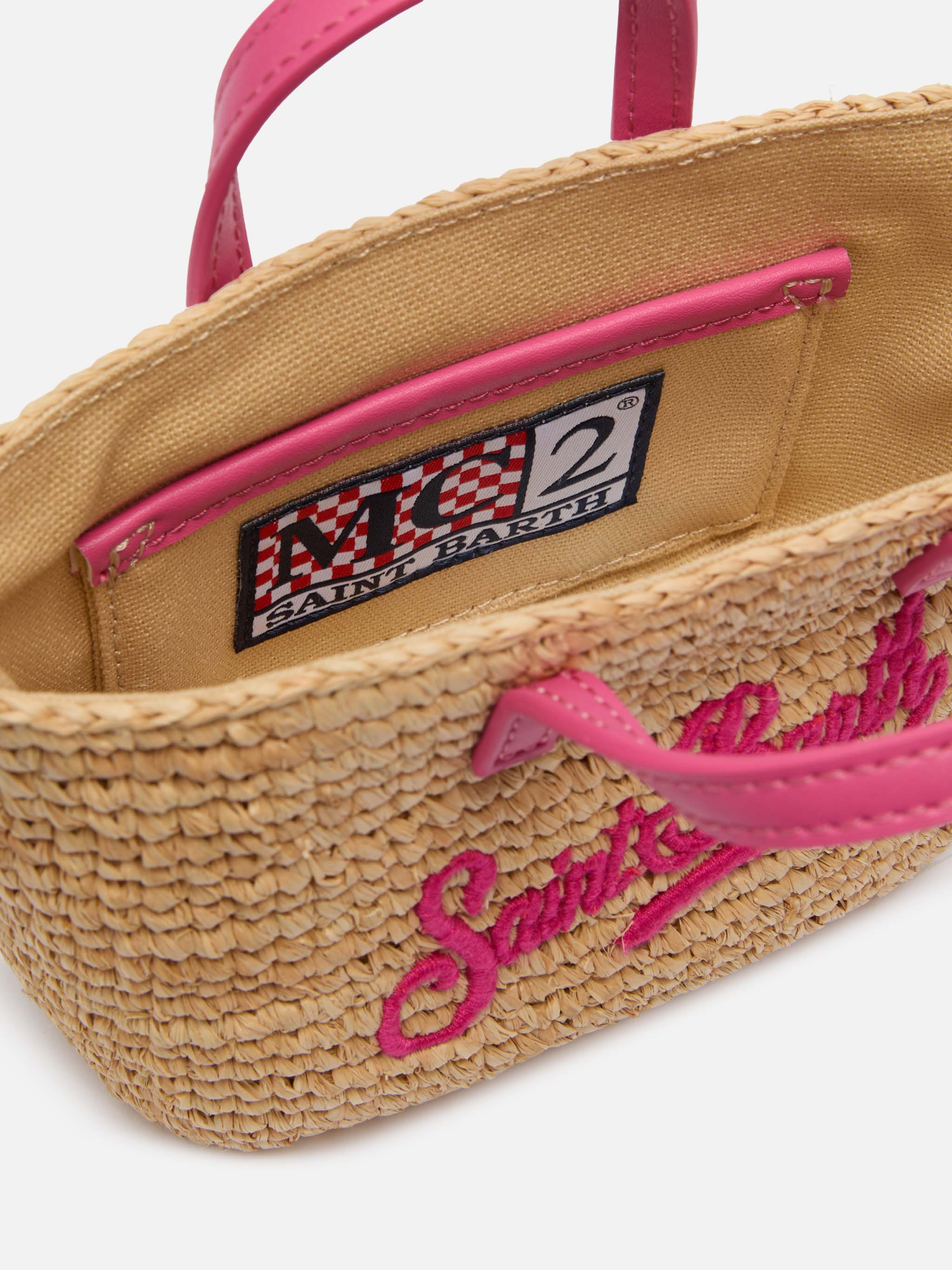 Rafia City Micro Bag beige con ricamo Saint Barth