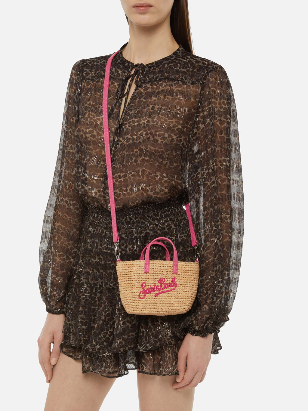 Rafia City Micro Bag beige con ricamo Saint Barth