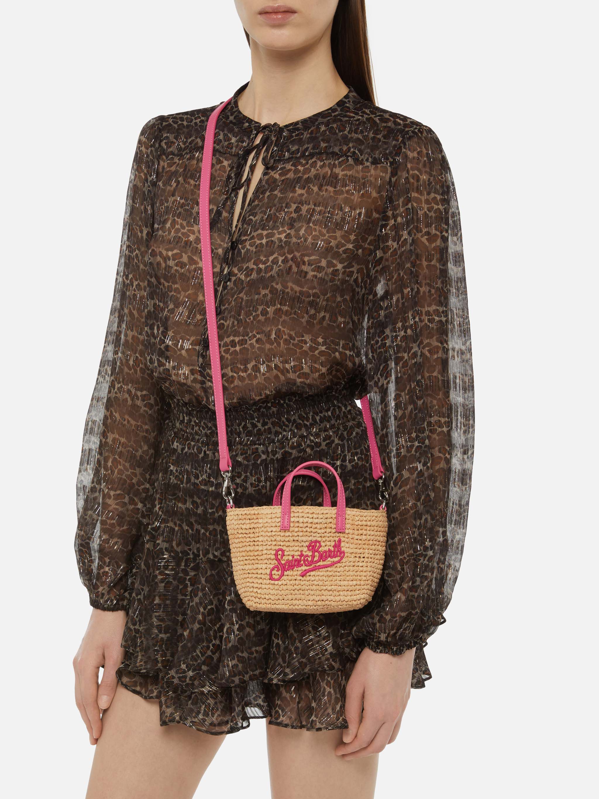 Rafia City Micro Bag beige con ricamo Saint Barth