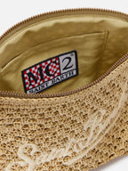 Pouch in rafia intrecciata naturale con logo ricamato
