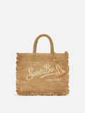 Borsa Volant medium in raffia con logo ricamato