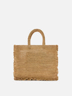 Borsa Volant medium in raffia con logo ricamato