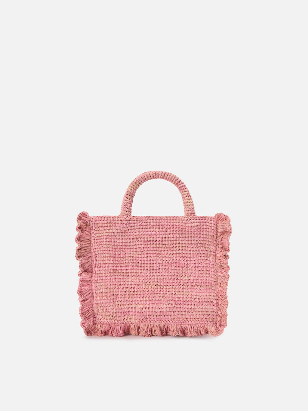 Borsa Volant Mini in raffia rosa con logo ricamato