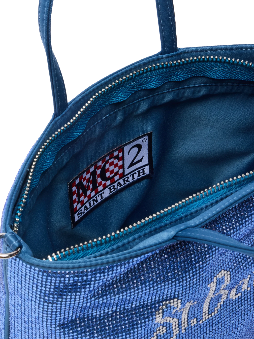 Strass Mini Bag con strass blu avio