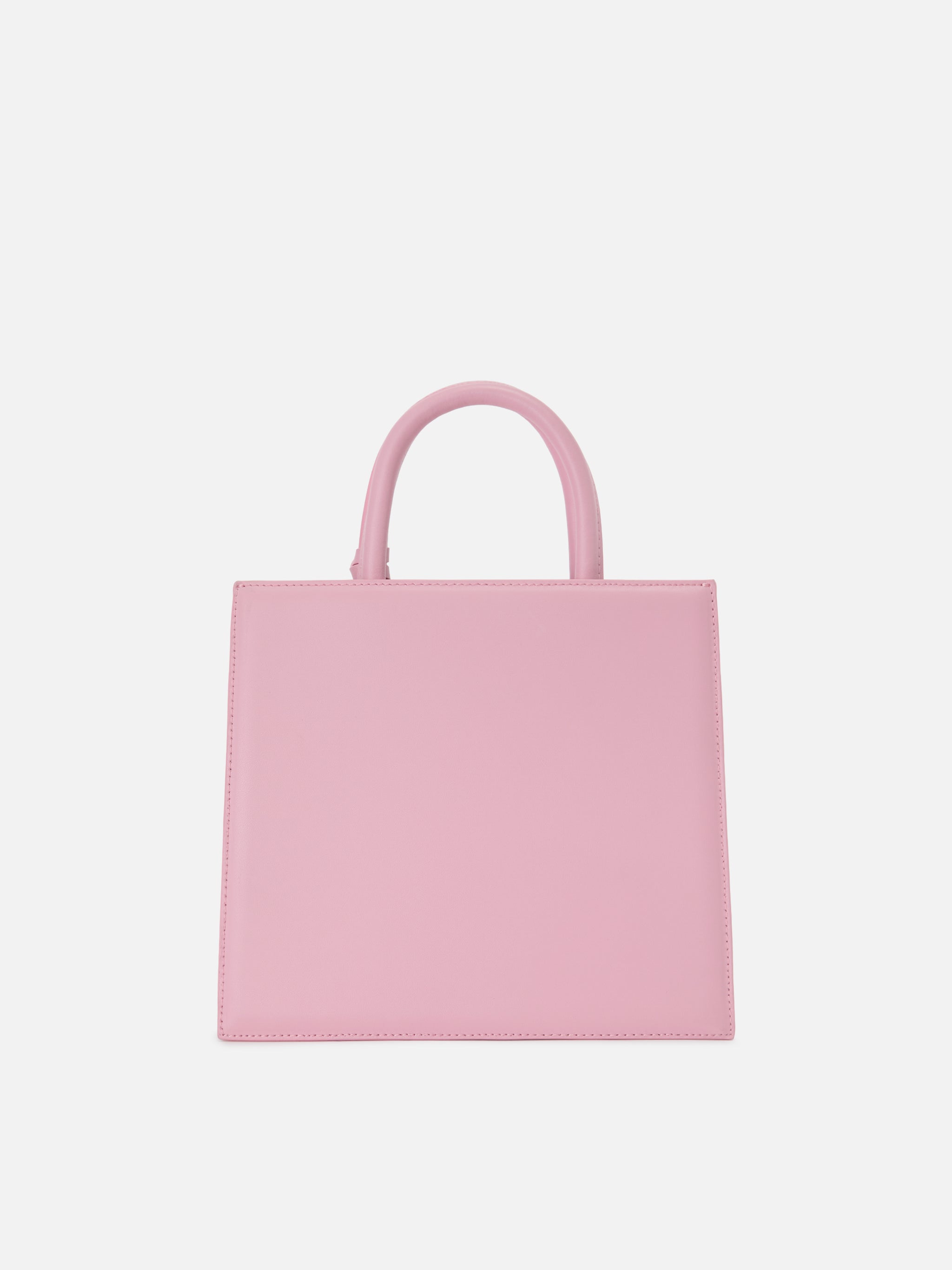 Borsa Shop Midi strutturata in pelle liscia rosa con targhetta metallica