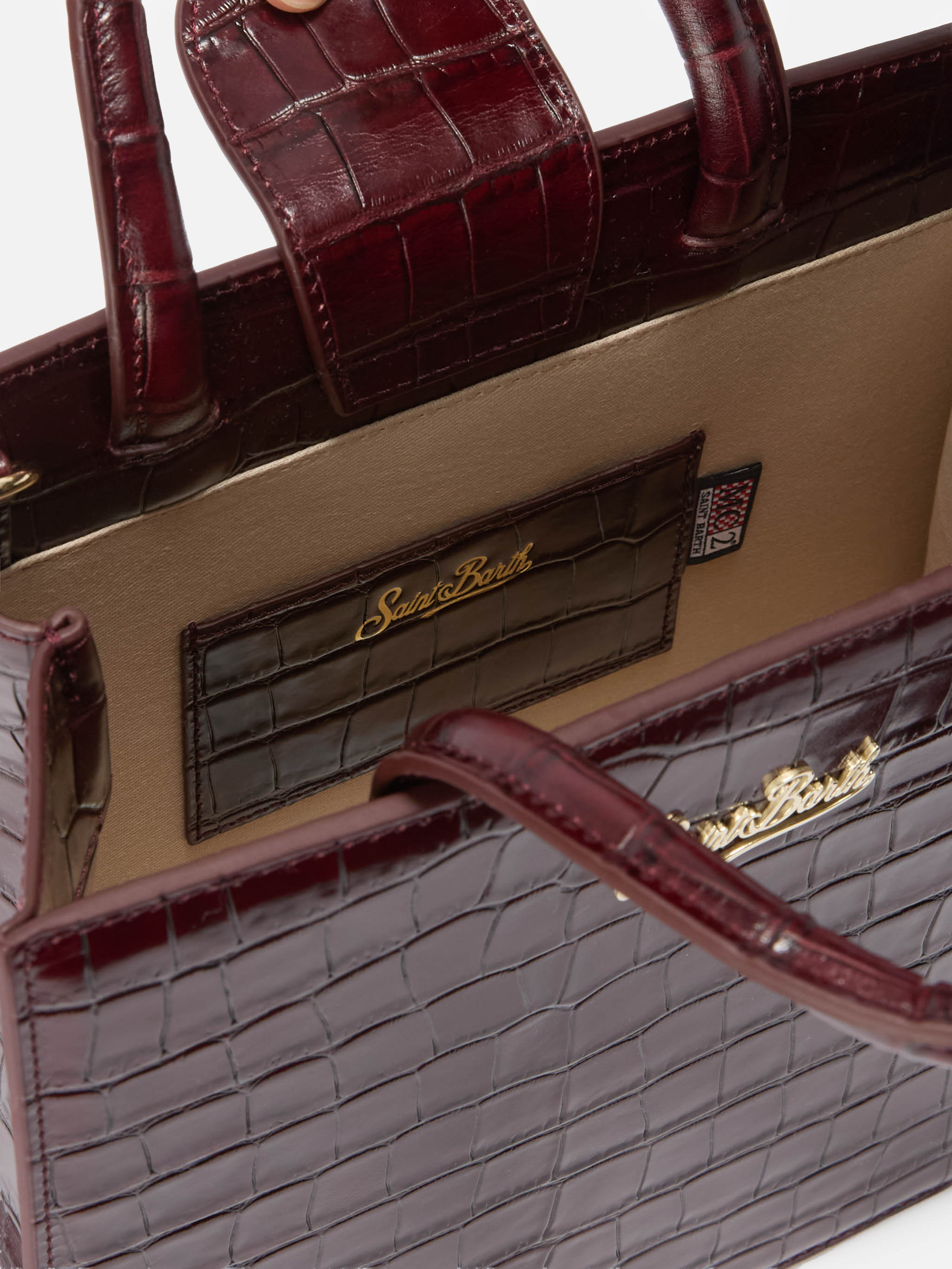 Borsa Shop Bag Midi stampa coccodrillo bordeaux