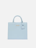 Borsa Shop Midi strutturata in pelle liscia azzurra con targhetta metallica
