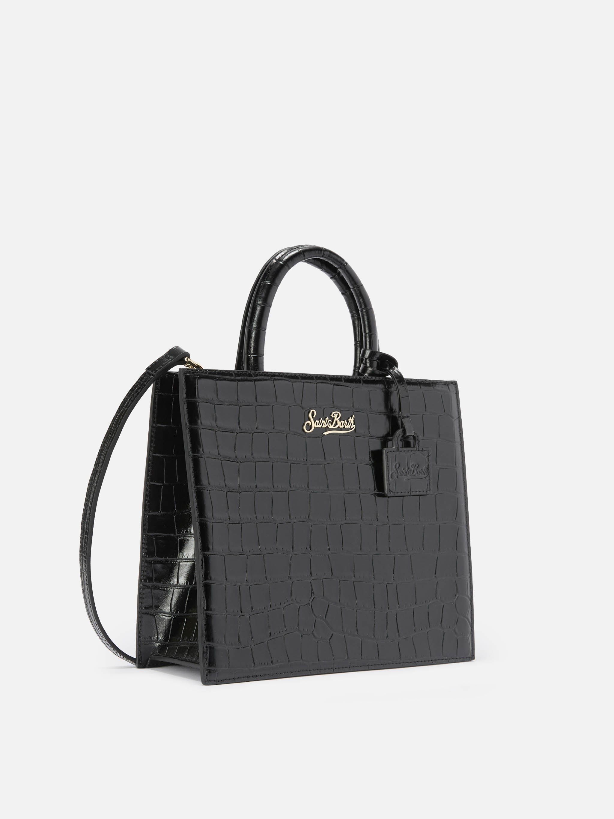 Borsa Shop Bag Midi stampa coccodrillo nera