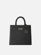 Borsa Shop Midi strutturata in pelle liscia nera con targhetta metallica