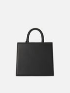 Borsa Shop Midi strutturata in pelle liscia nera con targhetta metallica