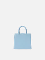 Borsa Shop mini strutturata in pelle liscia azzurra con targhetta metallica