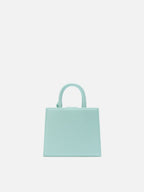 Borsa Shop mini strutturata in pelle liscia verde menta con targhetta metallica