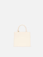Borsa Shop mini strutturata in pelle liscia bianca con targhetta metallica