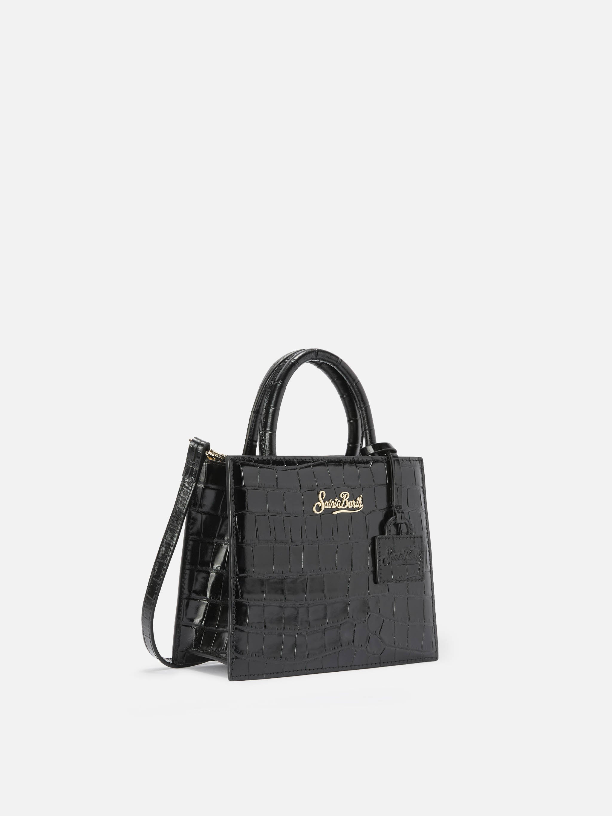 Borsa a mano Shop Bag Mini in pelle stampa cocco nera