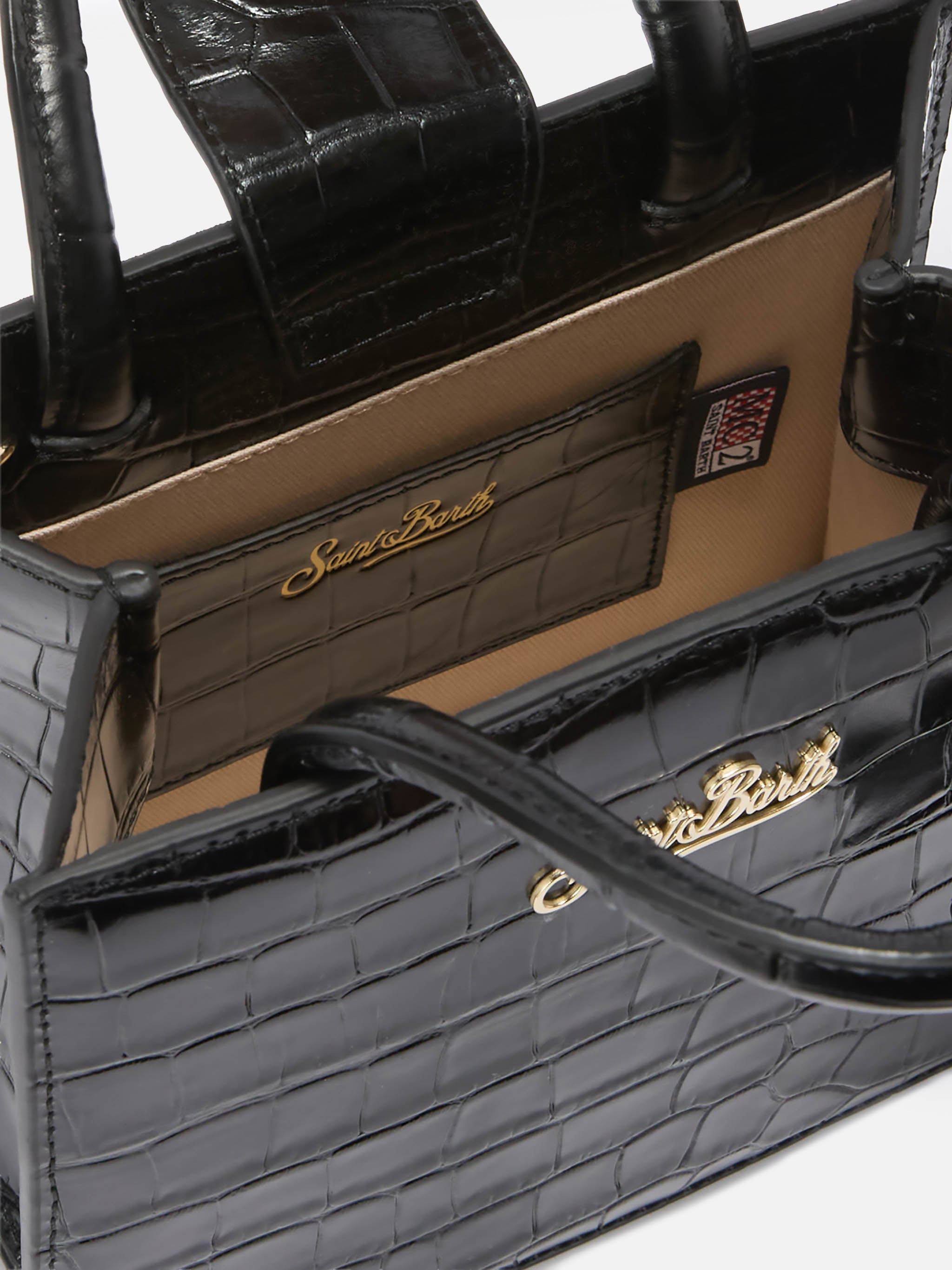 Borsa a mano Shop Bag Mini in pelle stampa cocco nera