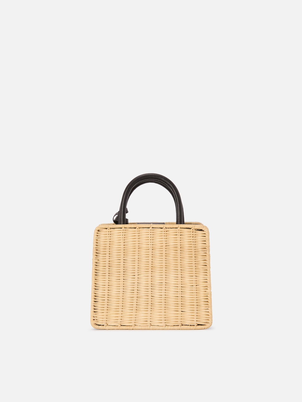 Borsa Shop Mini strutturata in midollino con dettagli in pelle nera
