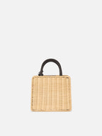 Borsa Shop Mini strutturata in midollino con dettagli in pelle nera