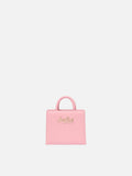 Borsa Shop micro strutturata in pelle liscia rosa con targhetta metallica