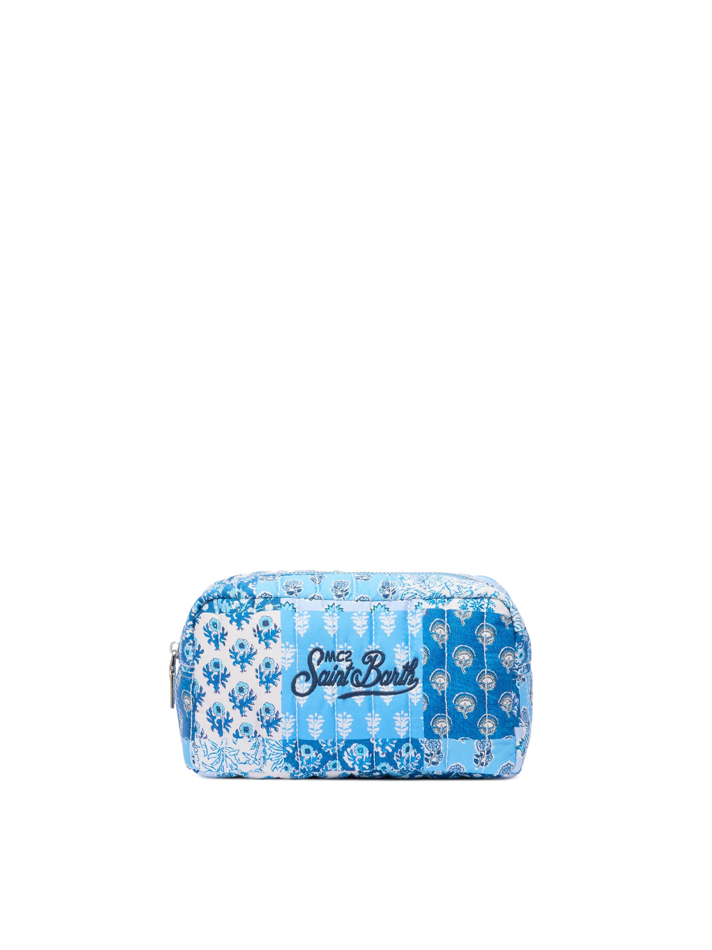 Soft Pouch trapuntata con fiori blu