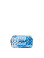 Soft Pouch trapuntata con fiori blu