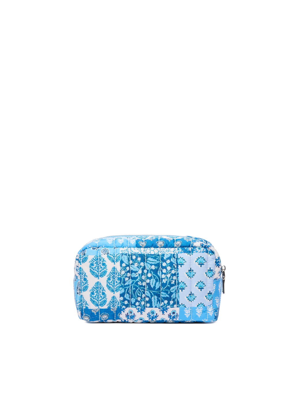 Soft Pouch trapuntata con fiori blu
