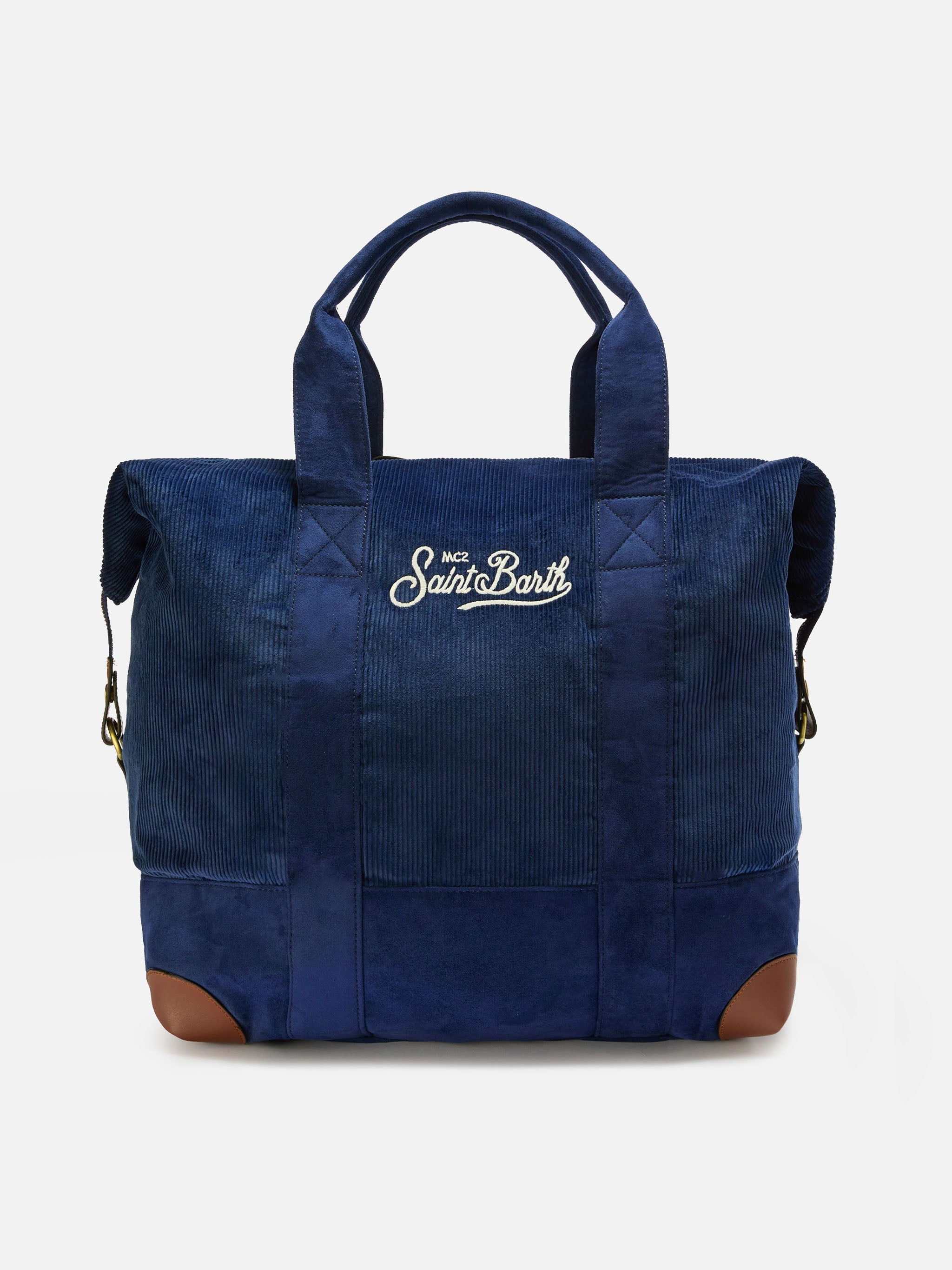 Borsone da viaggio Travel Bag Corduroy in velluto a coste blu e suede