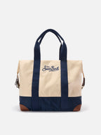Borsone Travel Bag in nylon panna e blu con logo ricamato