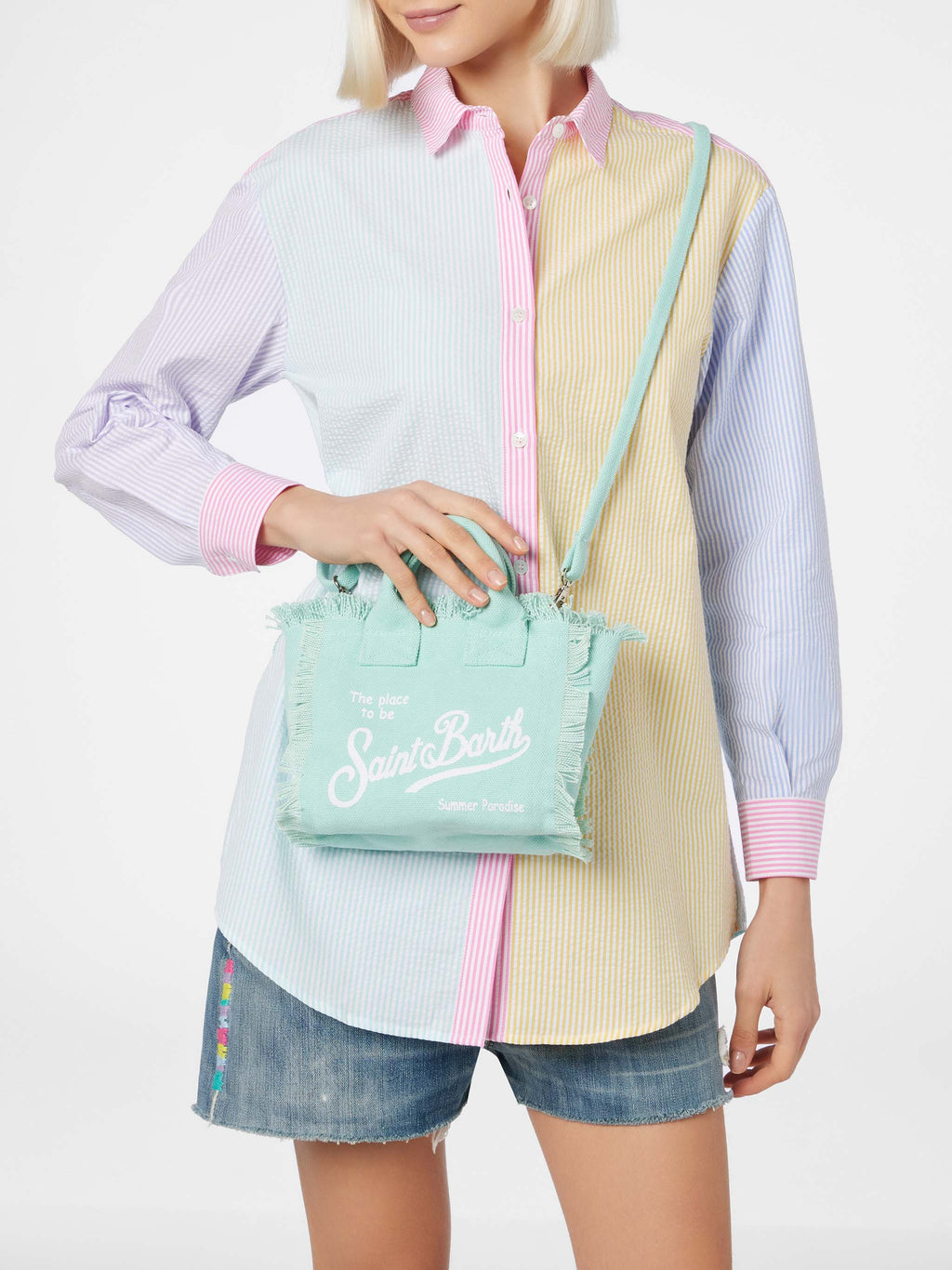 Borsa Mini Vanity in canvas di cotone verde acqua