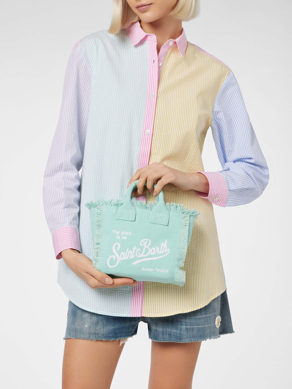 Borsa Mini Vanity in canvas di cotone verde acqua